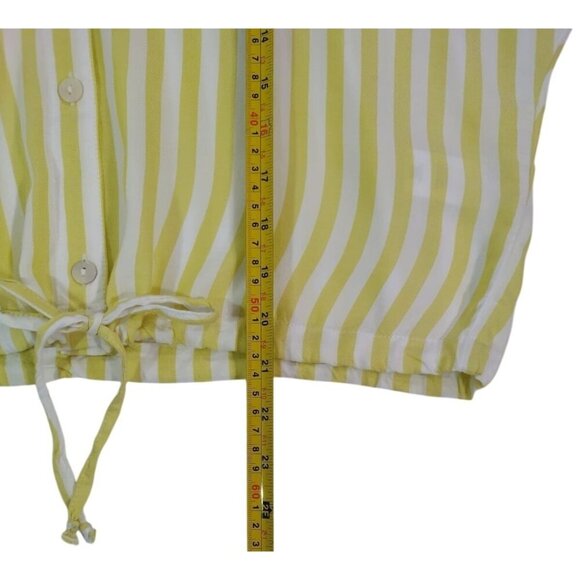 Beachlunchlounge Womens Yellow & White Striped Short Sleeve Crop Top S. - Picture 9 of 9